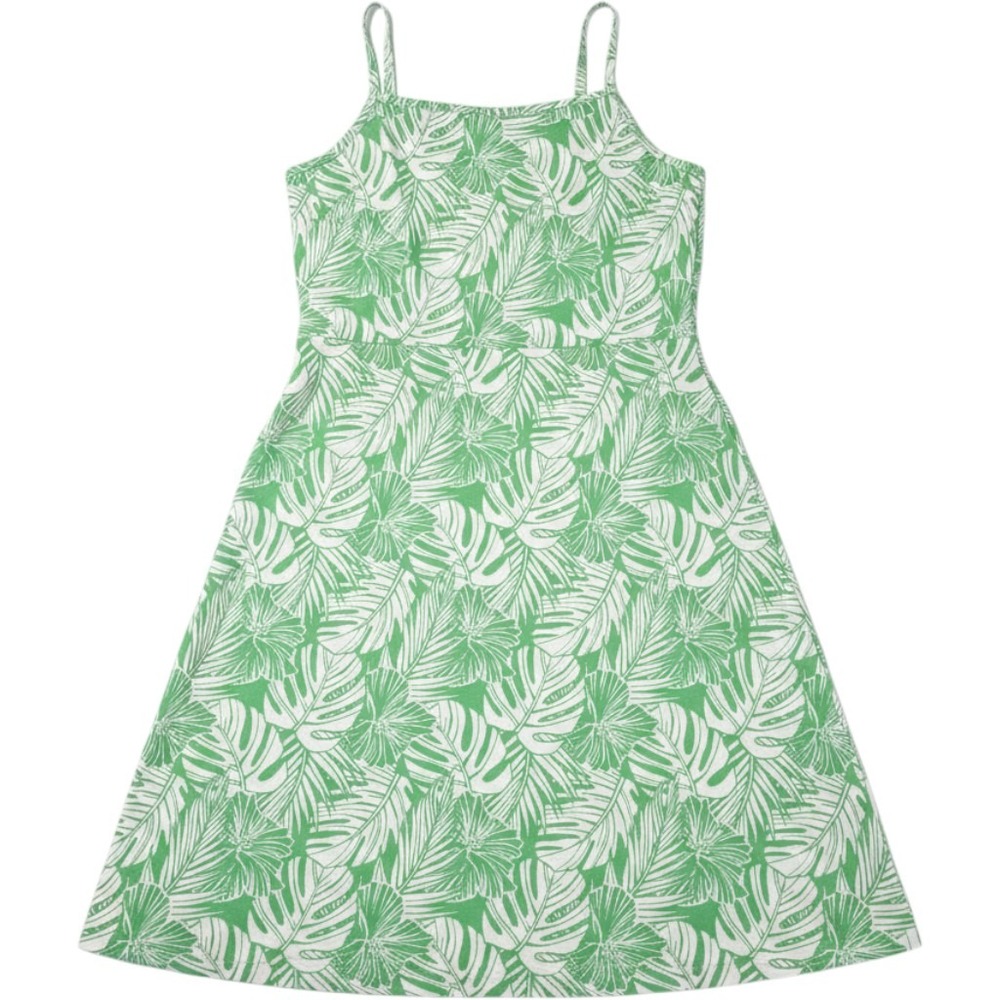 Pact Organic Cotton Tropical Palm Leaf Print A-Line Sundress Green White Large